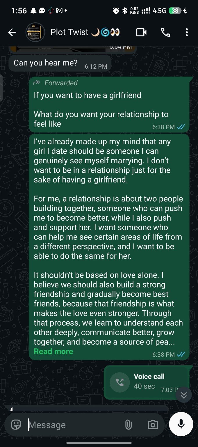WhatsApp screenshot showing the saved contact name Plot Twist with moon, swirl and eyes emojis